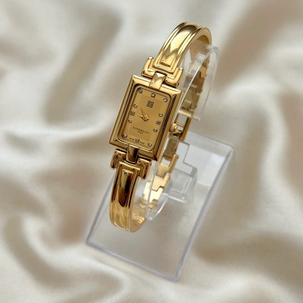 AUTHENTIC RARE VINTAGE GIVENCHY GOLD WATCH - WITH DIAMOND HOUR MARKERS - Picture 2 of 7